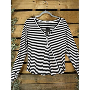 Zeagoo Women's Black and White Striped Long Sleeve Top XXL